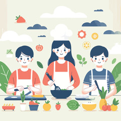 vector image of people cooking