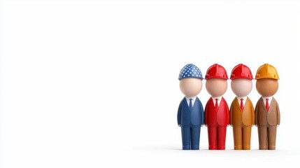 Four 3D Rendered Figures in Suits and Hard Hats on White Background