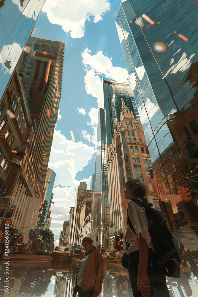 Aufkleber capture a captivating moment from a low-angle view, blending biographical stories into the compositi