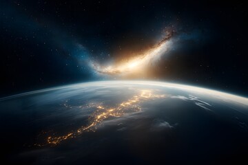 Obraz premium Stunning View of Earth with Cosmic Galaxy in the Background