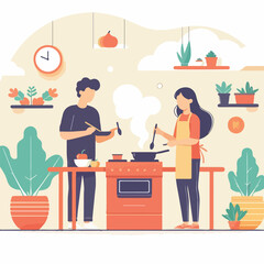 vector image of people cooking
