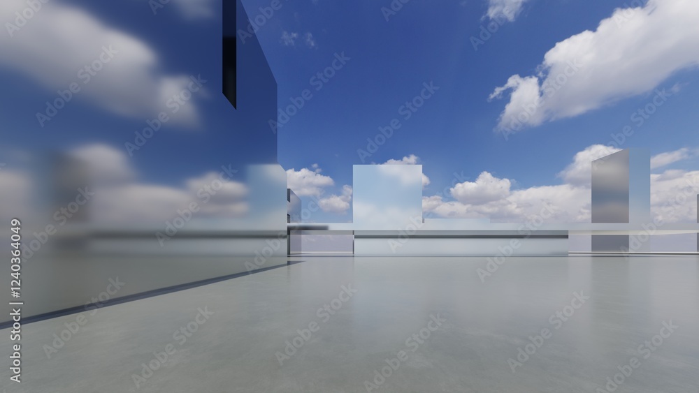 Poster 3d illustration of abstract minimal architecture background, geometric architectural with chrome or 