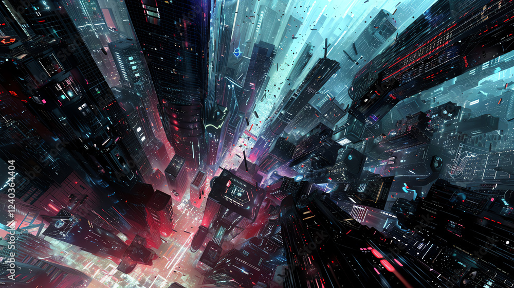 Fototapete capture a panoramic view of a futuristic cityscape merging advanced technologies with abstract psych