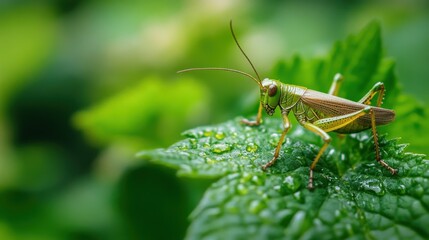 Fototapeta premium Grasshopper leaf. Generative AI