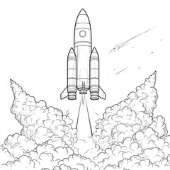 Naklejka premium Simple Rocket Launch Sequence Educational Coloring Book Page
