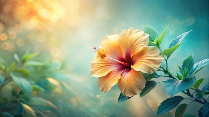 A Single Blossom of Pale Yellow Hibiscus in Soft Light Against a Dreamy Background