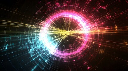 Abstract Neon Circular Light Trails Background