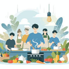 vector image of people cooking
