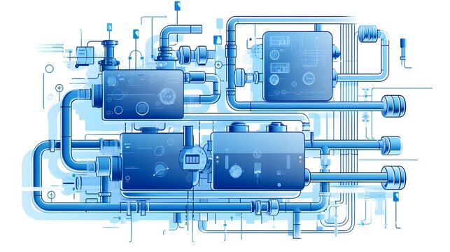Comprehensive set of HVAC system icons and diagram depicting key components and features of a cooling and heating system presented on a clean white background