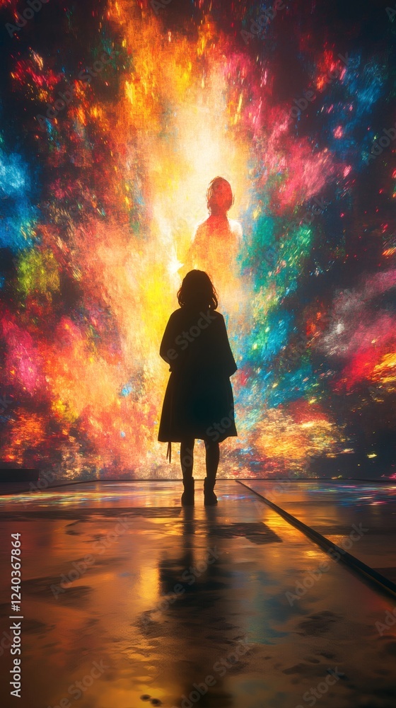 Poster mesmerizing 3d rendering of a painter at work splashing bright paint on a wall to form a womans figu