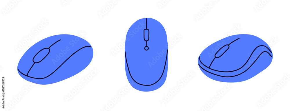 Fototapete set of hand draw computer mouse with scroll wheel and buttons.computer accessory in colored doodle s