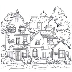 Global House Styles Diverse Architecture Coloring Book Illustrations