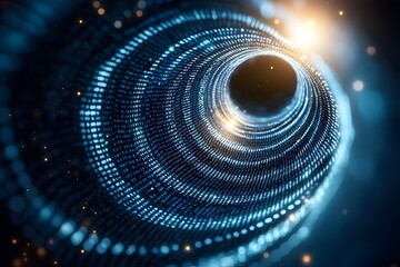 Abstract Digital Tunnel with Bright Lights and Glowing Particles