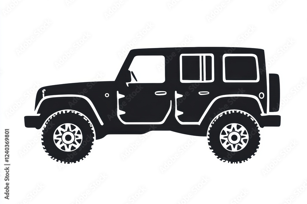 Aufkleber Silhouette of an auto vehicle icon in profile view showcasing rugged design and all terrain capabilities. Generative AI