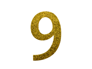 3d golden number 9 isolated without glitter background
