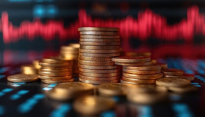 Monetary Policy Coins Stacked Against Red Stock Market Decline