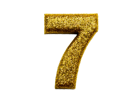 3d golden number 7 isolated without glitter background