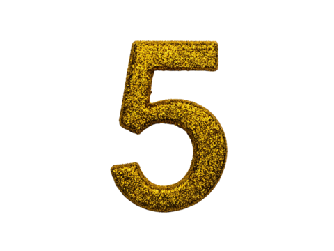 3d golden number 5 isolated without glitter background