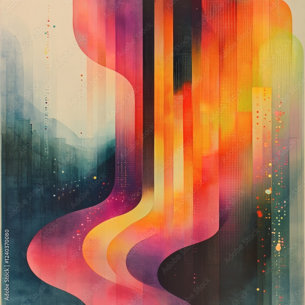 Poster mesmerizing ink illustration showcasing swirling lines that form a central wavy shape surrounded by 