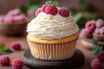 Delicious Raspberry Cupcake with Cream Frosting for Dessert Inspiration and Menu Design