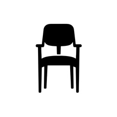 Simple Armchair Icon: A minimalist black and white illustration of a simple armchair, perfect for graphic design projects, websites or presentations.