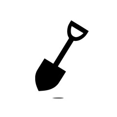 Shovel Icon: Simple and minimalist black shovel icon, perfect for construction, gardening, or DIY projects.  
