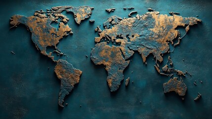 World Map in Metal Relief. Generative AI