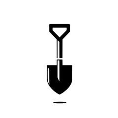 Simple Shovel Icon: A simple yet powerful black and white icon depicting a shovel, symbolizing hard work, construction, and growth. Ideal for presentations, web design, and app development.  