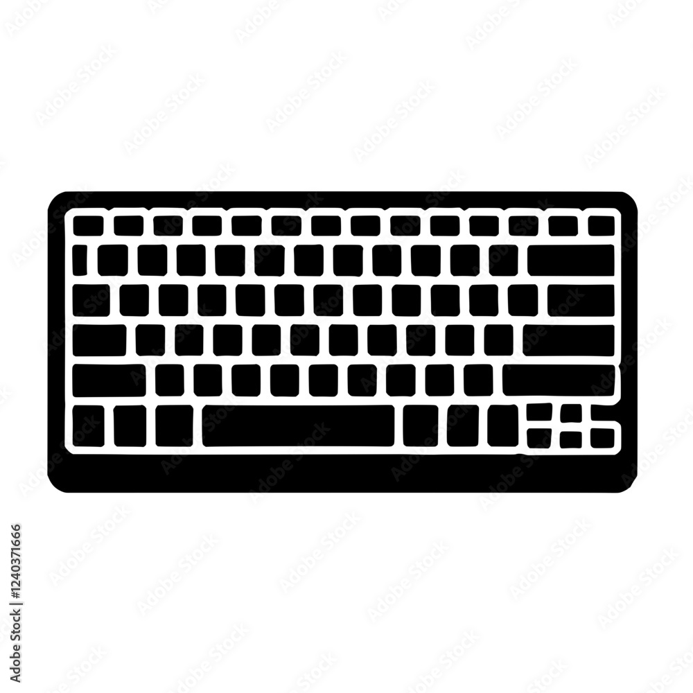Aufkleber simple keyboard icon: a sleek, minimalist icon depicting a standard keyboard layout in solid black, 
