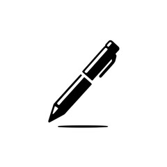 Simple Pen Icon: A sleek and minimalist black pen icon, poised for action with a subtle shadow effect.  Perfect for showcasing a writing or editing concept.  