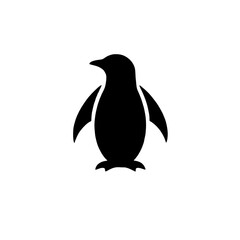 Naklejka premium Penguin Silhouette: A minimalist silhouette of a penguin standing upright, showcasing its iconic waddle and wings in a bold, black and white design.