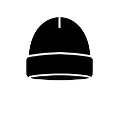 Winter Beanie Icon: A simple yet stylish black silhouette of a winter beanie hat, ideal for web design, apps, branding, or any project needing a cozy and fashionable touch.