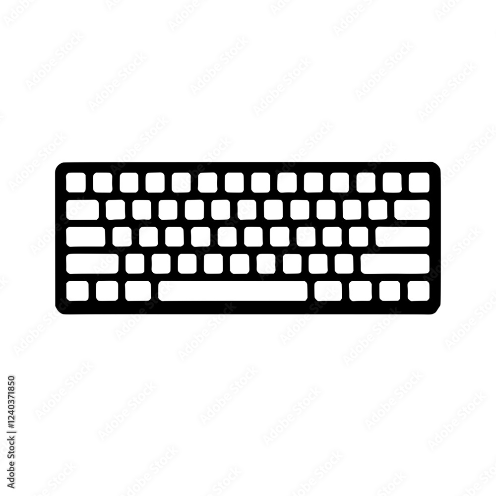 Poster simple keyboard icon: a clean and minimalist line art illustration of a standard computer keyboard, 