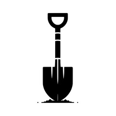 Shovel Icon: A simple yet powerful black and white icon depicting a shovel in the ground, symbolizing hard work, building, and the potential for growth.