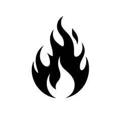 Black Flame Icon: An abstract, bold black flame icon. This graphic represents fire, passion, and energy, perfect for design projects, logos, and websites. 
