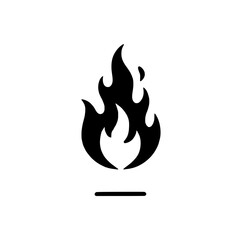 Burning Flame Icon: A bold, black silhouette of a stylized flame icon, suggesting heat, energy, passion, or danger.  The simple design is ideal for various applications. 