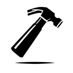 Hammer Icon: A bold, black silhouette of a claw hammer, dynamically angled, suggesting action and craftsmanship.  The simple design is versatile and impactful. 