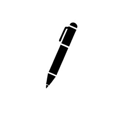 Simple Pen Icon: A minimalist black and white silhouette of a pen, symbolizing writing, creativity, and communication. Its sleek design emphasizes function and clarity.
