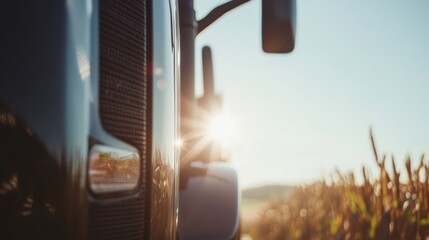 Bright sunlight shines on a tractor parked beside a thriving cornfield during a peaceful afternoon in an agricultural education setting