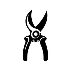 Black and White Gardening Shears Icon: A clean, minimalist illustration of a pair of gardening shears, ideal for web design, print, or app icons, representing growth, care, and tending to nature. 