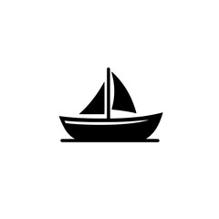 Sailboat Icon: A simple yet elegant black silhouette of a sailboat, ideal for nautical-themed designs, travel brochures, or any project requiring a clean and classic maritime symbol. 