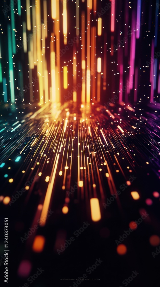 Aufkleber Vibrant abstract light trails in a dark background creating a mesmerizing digital effect with colorful streaks and sparkles