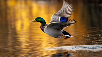 Mallard floating on water. Generative AI