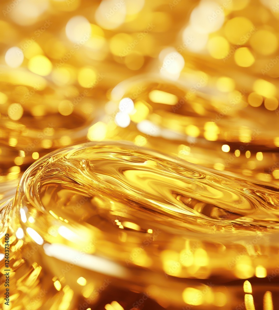 Aufkleber Abstract Glowing Gold Background with Soft Reflections and Blurred Bokeh Highlights in Vibrant Warm Tones