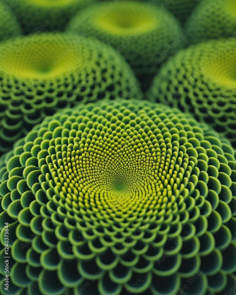 Poster Close-up View of Intricate Green Patterns in Nature, Showcasing Stunning Symmetry and Textures of Organic Forms