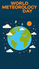 World Meteorology Day illustration! Earth, clouds, sun, and rain. Great for educational themes.