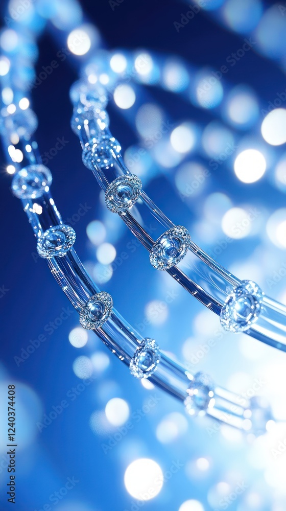 Poster delicate glass ornaments with sparkling reflections and blue background in artistic composition