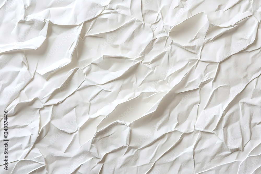 Poster textured white crumpled paper background: abstract design element for mockups, branding, and creativ