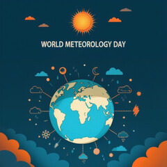 World Meteorology Day illustration! Earth, clouds, sun, and rain.