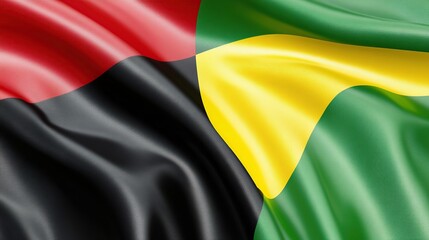 Obraz premium Waving Pan-African flag, close-up, textured fabric, background blur, national pride